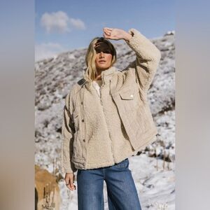 BLANK NYC Womens Cord Sherpa Jacket NEW with tags Size Large Ivory